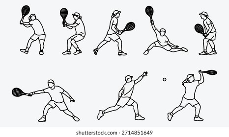 Ilustração de arte vetorial representando diferentes poses de um padel player