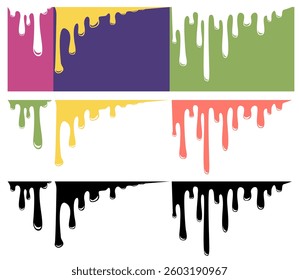 vector art illustration design of Molten, Chocolate drops, Oil drop, milk, fruit drink, Liquid leak, Ink drops, melt, Paint dripping. good for drink product, oil profuct, etc