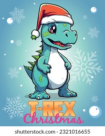 Vector Art, Illustration of Dinosaur T-Rex wearing Santa Hat