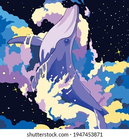 Vector art illustration of a dolphin taking a breath out of the water