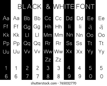 Vector art illustration of the english alphabet, black and white font.