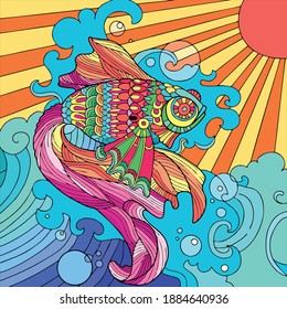 Vector art illustration of fish with mandala technique