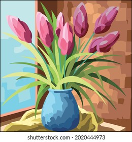 Vector art illustration of flowers in a vase to beautify a room