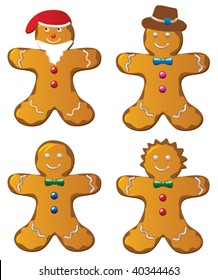 vector art illustration of gingerbread cookie men with icing and spices