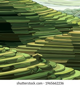 Vector art illustration of green hill scenery