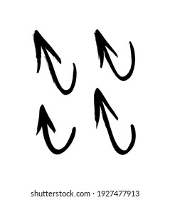 Ilustración de arte vectorial flechas gruesas. Conjunto de objetos de pintura dibujados a mano para el diseño. Dibujo abstracto de pincel