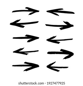 Vector art illustration grunge arrows. Set of hand drawn paint object for design. Abstract brush drawing