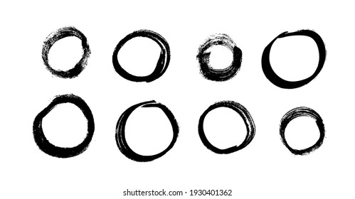 Vector art illustration grunge circle. Set of hand drawn paint object for design. Abstract brush drawing