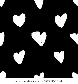 Vector art illustration grunge hearts. Set of hand drawn paint object for design. Black and white  Abstract brush drawing