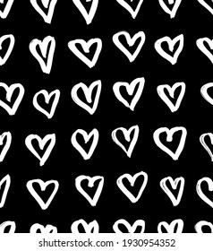 Vector art illustration grunge hearts. Set of hand drawn paint object for design. Black and white  Abstract brush drawing