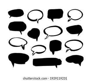 Vector art illustration grunge speech bubbles. Set of hand drawn paint object for design. Abstract brush drawing. 