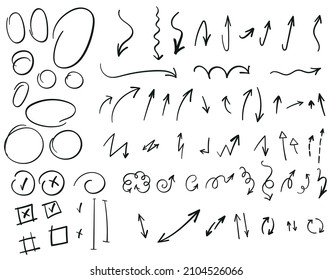 Vector art illustration of hand drawn arrow. A set of line objects for design. Abstract brush drawing 