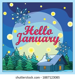 Vector art illustration of hello january early in the year