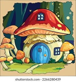 Vector art illustration of a house in the shape of a mushroom