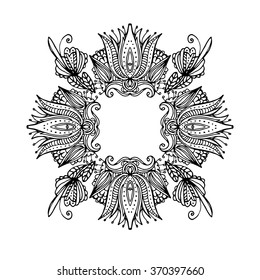vector art illustration with indian boho mandala. flower fantasy icon. drawn sketch pen