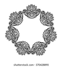 vector art illustration with indian boho mandala. flower fantasy icon. drawn sketch pen