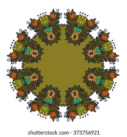 vector art illustration with indian boho mandala. flower fantasy icon. drawn sketch pen