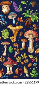 Vector art illustration mobile phone wallpaper depicting mushrooms