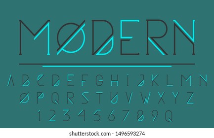 Vector art illustration of the modern slim font, english alphabet, numbers