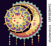 Vector art illustration of the moon and sun with mandala technique