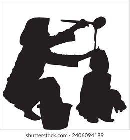 Vector Art Illustration Mother Is Bathing Her Child