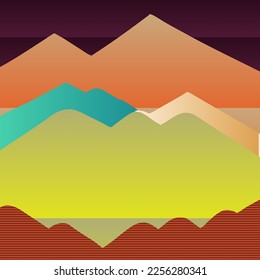 Ilustración de arte vectorial, montañas, paisaje, gradiente, fondo hermoso, fondo de verano para impresión, sitio web, diseño de medios sociales, formas claras abstractas