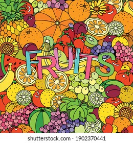 Vector art illustration pattern assorted fruits