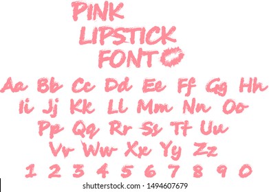 Vector art illustration of the pink lipstick font, english alphabet