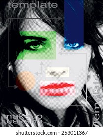 vector art illustration of a pretty girl. Conceptual illustration for makeup, beauty, fashion. template.