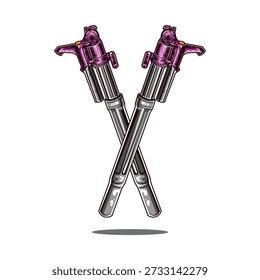 Ilustração de arte vetorial de uma suspensão de motocicleta roxa e cinza