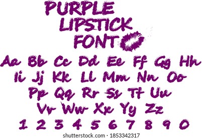 Vector art illustration of the purple lipstick font, English alphabet