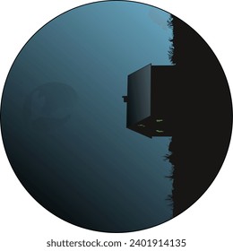 vector art illustration of a simple house at night with a full moon which makes it more beautiful