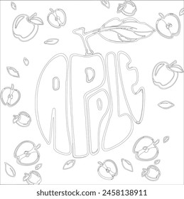 
Arte vectorial, ilustración, boceto de una manzana en forma de una manzana blanca y negra