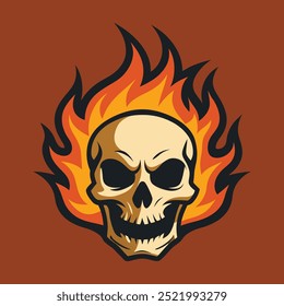 vector art illustration Skull with flames 