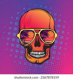 Vector art illustration of the skull in the glasses. Hand-drawn vector illustration.