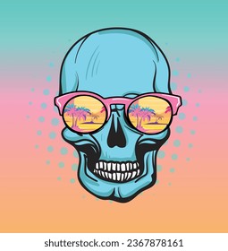 Vector art illustration of the skull in the glasses. Hand-drawn vector illustration.