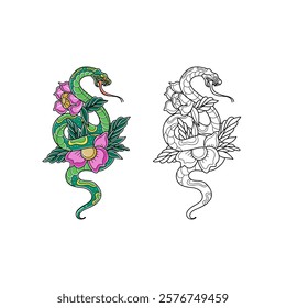 Vector Art Illustration of Snake Eagle Tattoo Skull And Sword