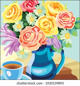 Vector art illustration of some flowers in a vase