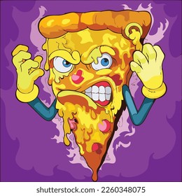 Vector art illustration of spicy pizza with angry face expression