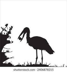 Vector Art Illustration of a stork eating its prey