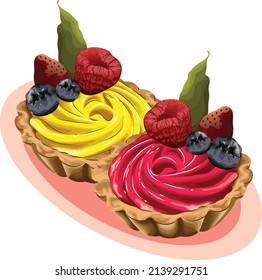 Vector art illustration of strawberry and cheese pies