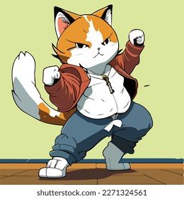 vector art illustration, stylized cats are going to fight