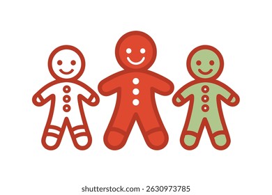 Vector art illustration of three unique gingerbread man