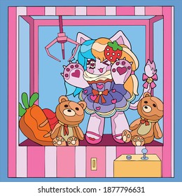 Vector art illustration of a toy claw doll machine