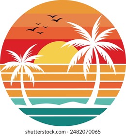 Vector Art Illustration for Tropical Island and Palm Pattern