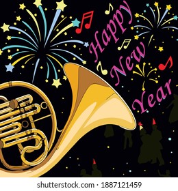 Vector art illustration of trumpets and new year wishes