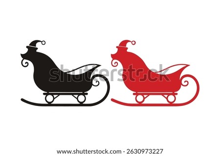 Vector art illustration of two colors different sleigh silhouettes in side view