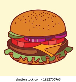 Vector art illustration of a very delicious burger