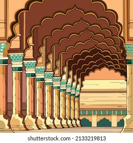 Vector art illustration of a very long passageway leading to somewhere