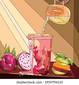Vector art illustration of a very refreshing glass of fruit juice drink